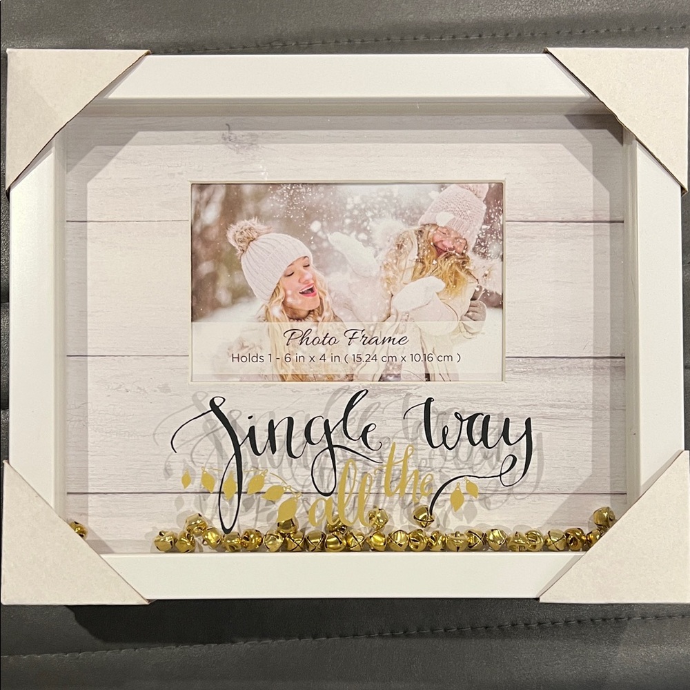 Jingle All The Way White Photo Frames with Gold Bell Accents, Bundle of 2.